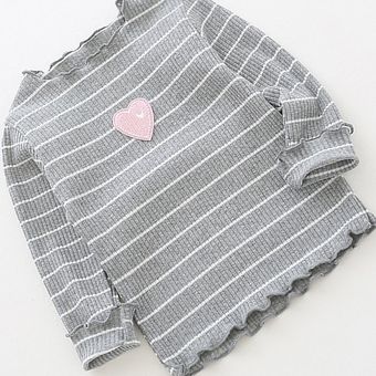 Chica rayas camiseta bordado abrigo bebé manga larga para niños y Gris 100cm 