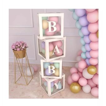 4 Cajas De Baby Shower De Arcoíris Con Letras De Bebé, Cajas