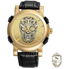 Reloj Calavera Sugar Skull Black And Gold Steel Mx