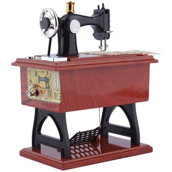Mini Aspecto Antiguo Máquina de coser mecánica caja de música caja de joyería TB 