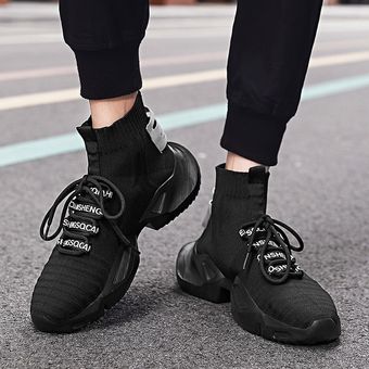 Zapatos informales para hombre calzado para hombres JUN（#all black） Tenis Masculino zapatillas de deporte de verano botines transpirables calcetín superior alto 