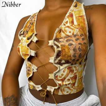 Nibber-Camiseta sin mangas con estampado para Mujer  Top corto sin m.. 