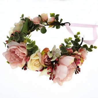 tocado para niña accesorios Corona de flores rosas para niña corona Floral tocado para el pelo para mujer guirnalda Floral para boda 