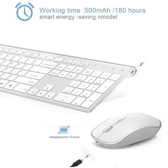 2.4 Gigahertz Stable Connection Rechargeable Battery Wireless Keyboard and Mouse Combination UK/France/Germany/Spain/Us Layout UK-Silverwhite 
