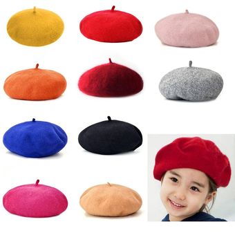 Casual Children Sombrero Color Sólido Ceretas Vintage Tapa Redondo Sombrero de lana para niñas 