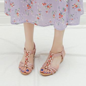 Sandalias de suela gruesa con pendiente para mujer Pink 