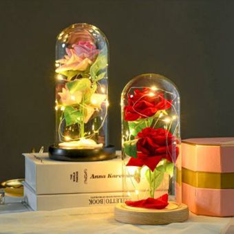 Lámpara de rosa 24k láminas de oro rosa flor pequeña príncipe rosa copa de cristal con led 
