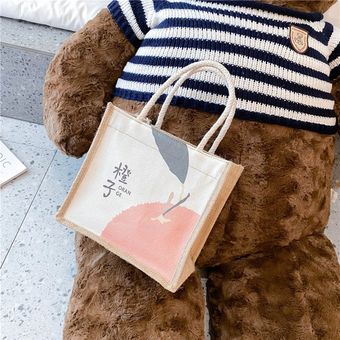 Moda All-Match Japanese Style Small Bag Estudiante Arte Ventilador Bolso de lona y Naranja colorida 