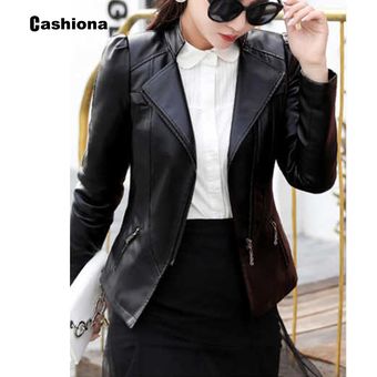 abrigo ajustado con Cashiona-Chaqueta de cuero sintético para mujer 