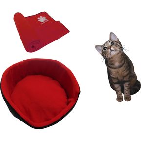 Cama para gato Grande + Cobija térmica Grande Rojo