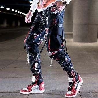 #7 Pantalones largos de Hip Hop para hombre,ropa de calle de moda,Color de costura,cintura elástica,Cargo,novedad 