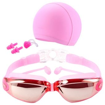 Los hombres y las mujeres Anti niebla protección UV surf gafas de natación profesional gafas de natación con gorras de natación de los tapones para los oídos nariz conjunto con rizador 