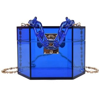 bolsa de gelatina #14x11x10cm Mini bolso cruzado de diseñador para noche hexagonal Individual Bolso transparente de PVC con cadena acrílica para mujer 