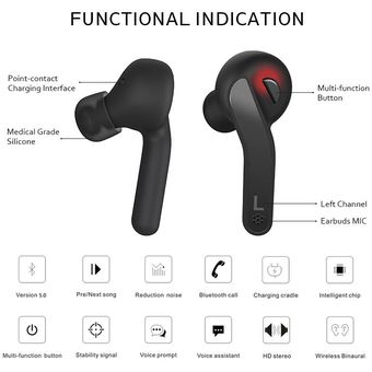 Auriculares con Bluetooth Cancelación de ruido Deportes-Negro 