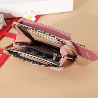 New Women Wallet Solid Leather Shoulder Straps Shoulder Bag Mobile Phone Big Card Holders Wallet Ha 