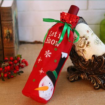 Red Wine cubierta de la botella Bolsas muñeco de nieve  Papá Noel Regalo Regalo de la Navidad Decoración de las lentejuelas-snow man 