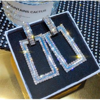 Borde Rectángulo Dorado Pendientes De Mujer De Cristal 