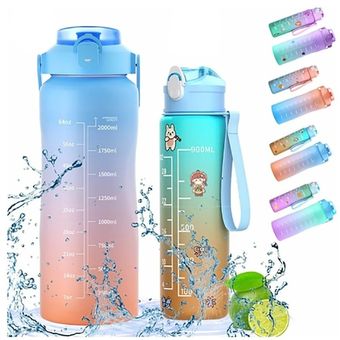 Kit Duo Termo Botella De Agua Motivacional 2 Litros Y 900ml