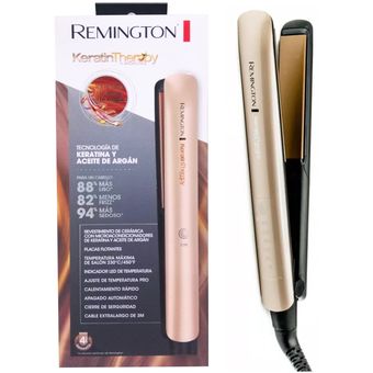 Plancha alisadora Terapia Keratina Remington dorado rosa