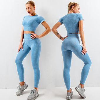 Conjunto de Yoga sin costuras para mujer ropa deportiva para gimnasio malla 