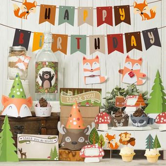 artículos de decoración de fiesta de cumpleaños para niños vajilla de bosque p 