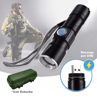 Linterna LED Táctica Militar Recargable USB + Estuche 305