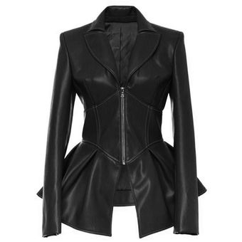 abrigo negro gótico plisado c Chaqueta de piel sintética para mujer 