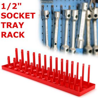 28 Socket Socket Rack Almacenamiento Bandeja Titular de la bandeja Estante Organizador STAND SAE 12  rojo-Black 