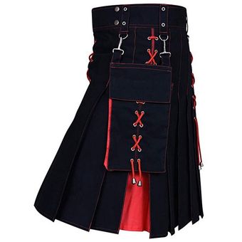 #Red Falda vaquera de algodón híbrida moderna Kilt informal de utilidad para hombres falda escocesa tradicional Retro de diseño Vintage para hombres 