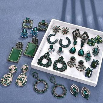 Pendientes Ztech Za Nuevo Cristal Verdecolgante De Larga De 