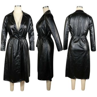 chaqueta elegante con cre Abrigo largo de piel sintética para mujer 