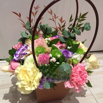 cubo manual regalo, Caja de papel Kraft con flores Rosa florista 