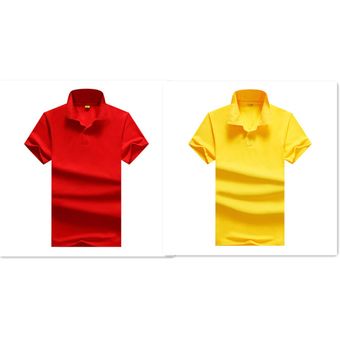 Amarillo 2 en 1 Camisa de manga corta para hombre Solapa Casual Polo de 2 piezas Rojo 