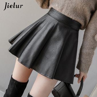 minifalda de cuero de Color s Jielur-Falda plisada de PU para mujer 