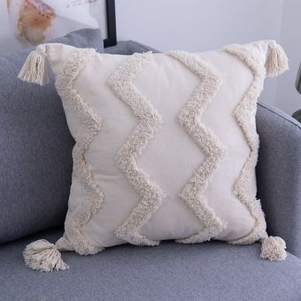 Almohada sencilla de estilo europeo con borlas cuadradas cojín Ins, 