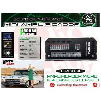 AMPLIFICADOR MINI 4 CANALES ATOMIC AUDIO ORBIT4 CLASE D TREO CHORBIT4