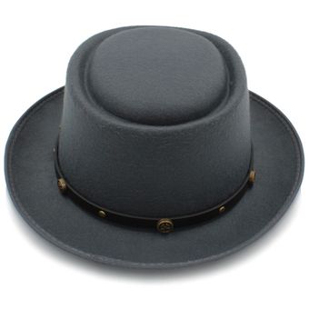 Vintage mujeres hombres cerdo Pie sombrero papá lana Fedora plana sombrero para caballero Gambler Fascinator Trilby sombrero tamaño 58CM WAN（#Sky Blue） 