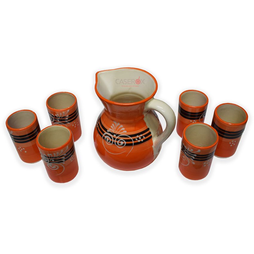 Jarra 3.5 L c/6 vasos de Ceramica Artesanal - CASEROX