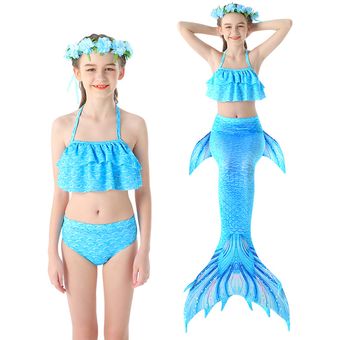 Bikini de traje de baño de tres piezas de sirena para niños 