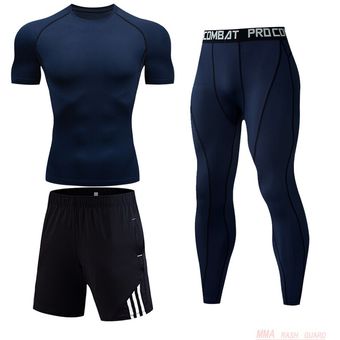 pantalones cortos para correr leggings ropa deportiva Top deportivo #Yellow camiseta de compresión Chándal de 3PC para hombre 
