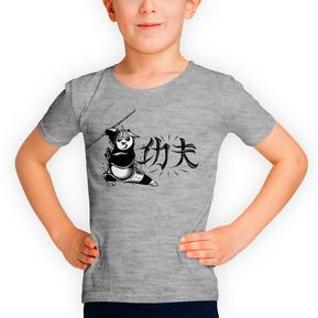 Camiseta Manga Corta Gris Lineas Niño Kung Fu Panda. GENERICO