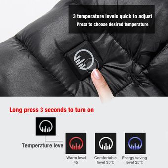 #Black Chaleco ligero de algodón cálido USB Delgado cálido 3 niveles a prueba de viento cómodo impermeable chaleco calefactor eléctrico 