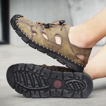 Sandalias Baotou hechas a mano de verano para hombre Zapatos casuales de vadeo al aire libre de gran tamaño Negro 
