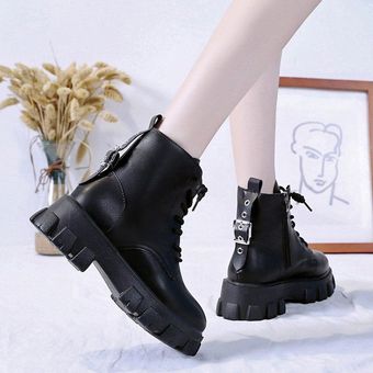 botines con cordo Botas de tacón medio con punta redonda para mujer 