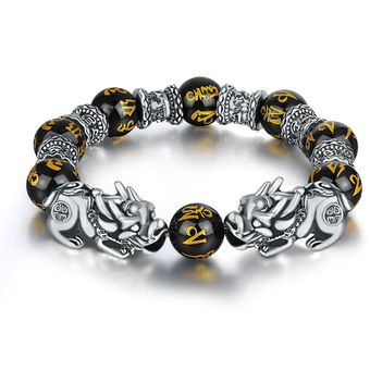 Pulsera De Cuentas Feng Shui Yao Plata Bi Xiu Kirin Encanto 