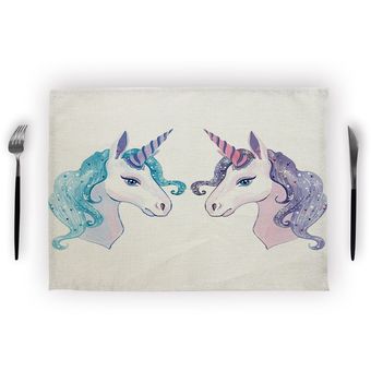 Servilletas de lino con estampado de unicornio servilletas decorativas de papel 43x32Cm salvamanteles de lino paño de té servilleta de cocina estera 
