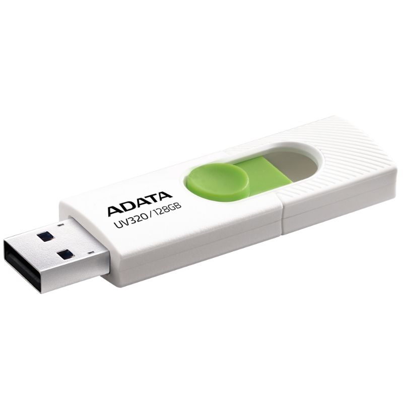 ADATA Memoria Flash USB 3.2 Gen1 UV320, 128GB, Deslizable, Color Blanco con Verde