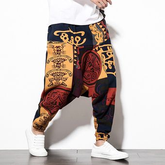pantalones bombachos de Hip-hop con bolsillo para hombres Pantalones bombachos holgados de algodón para hombres pantalones de Aladdín WT pantalones de pierna ancha informales Vintage para hombres 