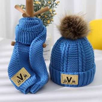 Los niños sombrero y bufanda set combinado niños y niñas encantadora gruesa Otoño Invierno estilo cálido gorro de punto de lana y bufanda de cuello 