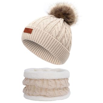 2019 gorros abrigados para niña anillo bufanda pompones sombreros de invierno gorras tejidas bufanda 2 piezas moda invierno sombrero bufanda Set para niño 